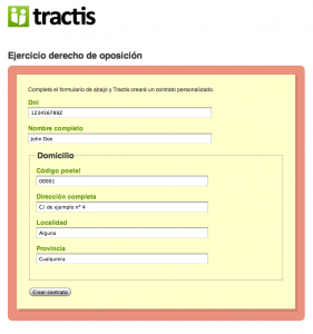 Formulario de captación de datos previo a la creación del contrato