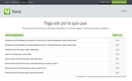 Tarifas de Tractis Webservices